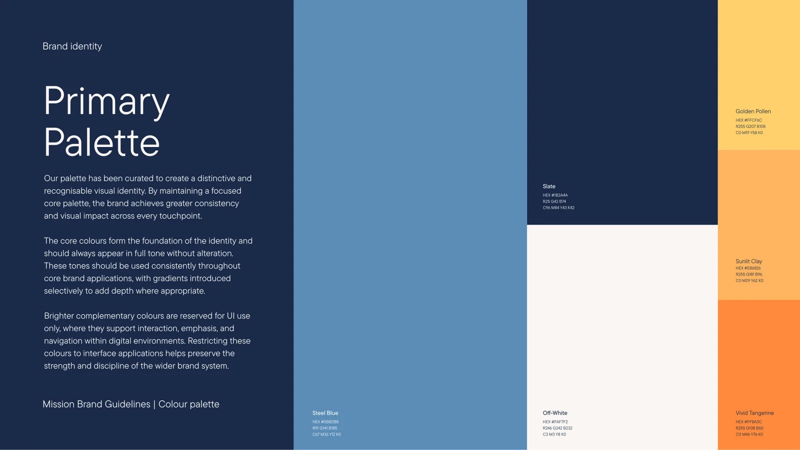 Mission MNT: Primary palette — brand guidelines